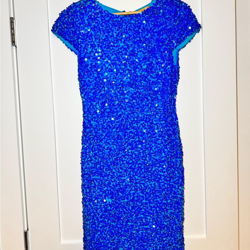 Alice + Olivia Blue Sequin Midi Dress